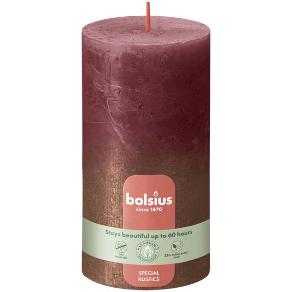 Bolsius candela a colonna velluto rosso + rame ø68x130 mm 60 ore (4 pezzi)