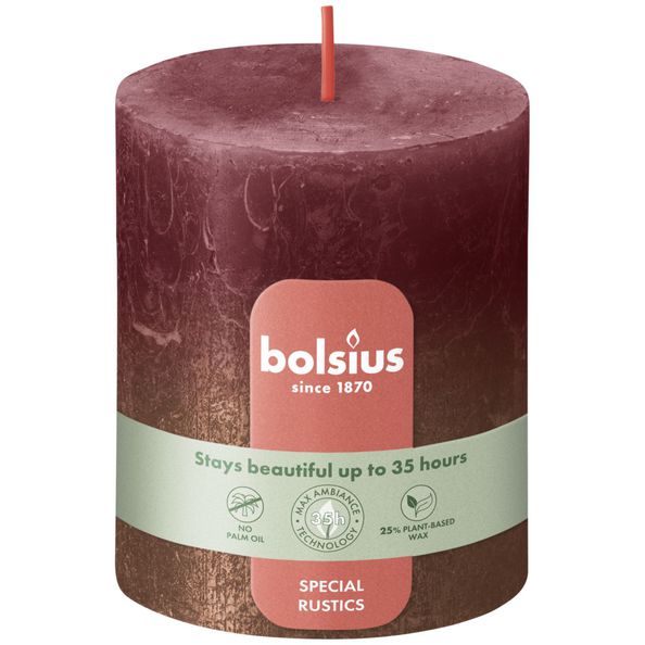 Candela a colonna Bolsius velluto rosso + rame ø68x80 mm 35 ore (4 pezzi)