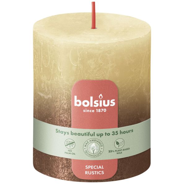 Bolsius pillar candle oat beige + copper ø68x80 mm 35 hours (4 pieces)