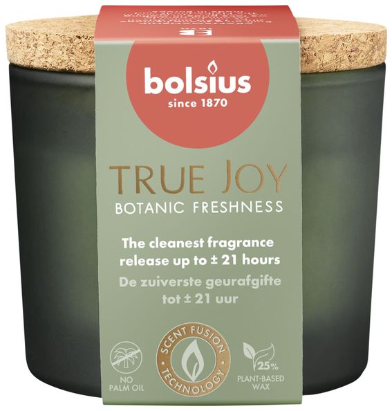 Bolsius bicchiere profumato con coperchio in sughero true joy botanic fresh ø83x66 mm 21 ore (6 pezzi)
