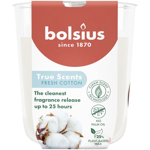 Bolsius vaso perfumado true aromas algodón fresco ø73x80 mm 25 horas (6 piezas)