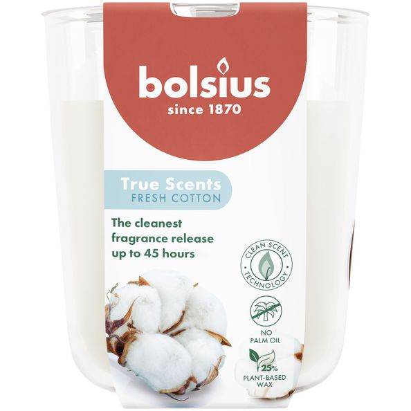 Bolsius vaso perfumado true aromas algodón fresco ø85x97 mm 45 horas (4 piezas)