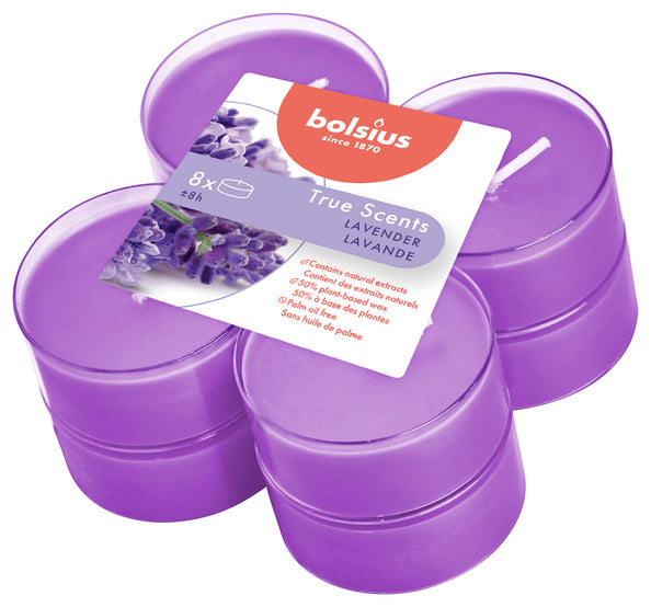 Bolsius maxi luces true aromas lavanda ø58x24 mm 8 horas (6x 8 piezas)