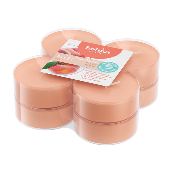 Bolsius maxi luces true aromas melocotón ø58x24 mm 8 horas (6x 8 piezas)