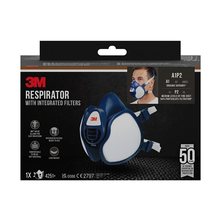 3m 1074306 - mascarilla bucal con filtro a1p2 | 4 piezas