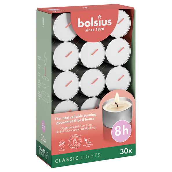 Bolsius tea lights white ø38x24 mm 8 hours (6x 30 pieces)