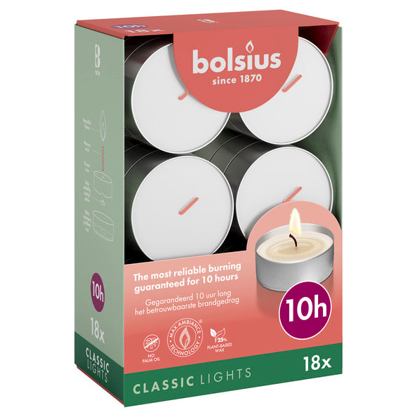 Bolsius maxi lights white ø58x24 mm 10 hours (6x 18 pieces)