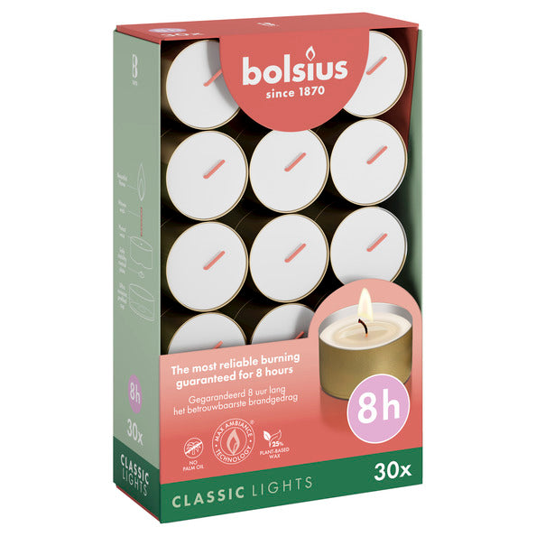 Bolsius tea lights white ø38x22 mm 8 hours (6x 30 pieces)