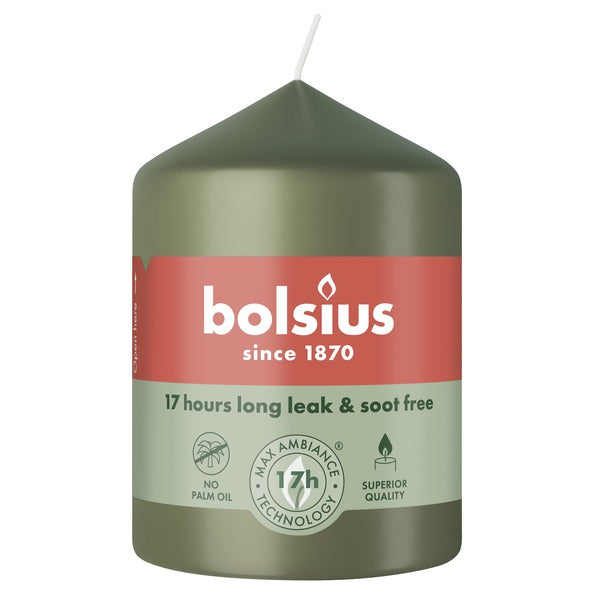 Bolsius pillar candle fresh olive ø58x80 mm 17 hours (6 pieces)