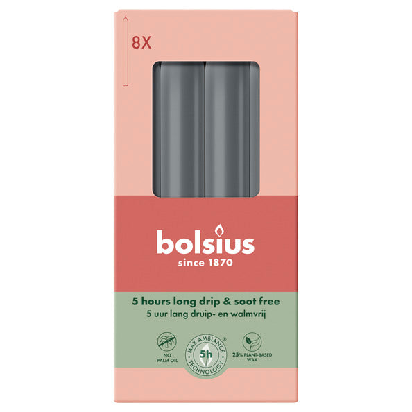 Bolsius dinner candles stormy gray ø20x170 mm 5 hours (4x 8 pieces)