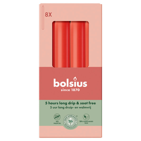 Bolsius dinner candles delicate red ø20x170 mm 5 hours (4x 8 pieces)