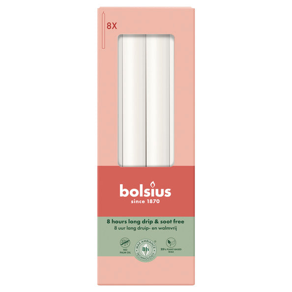 Bolsius dinner candles cloudy white ø20x230 mm 8 hours (4x 8 pieces)