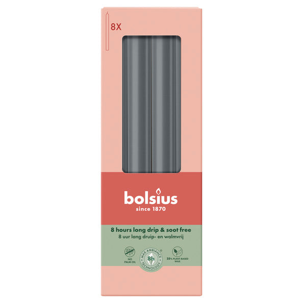 Candele da cena Bolsius grigio tempesta ø20x230 mm 8 ore (4x 8 pezzi)