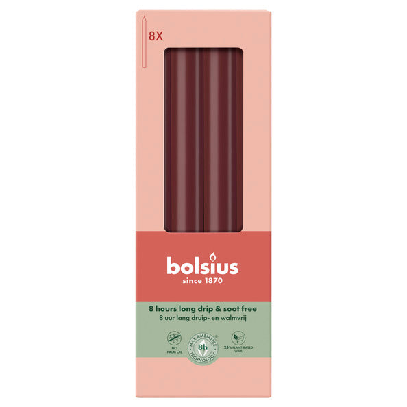 Bolsius candele cena velluto rosso ø20x230 mm 8 ore (4x 8 pezzi)