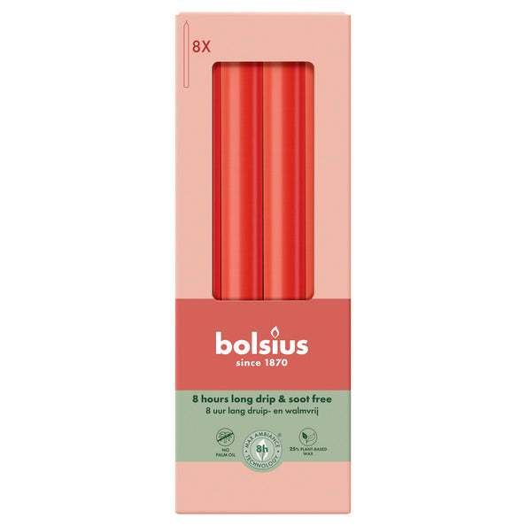 Bolsius dinner candles delicate red ø20x230 mm 8 hours (4x 8 pieces)