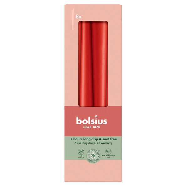 Bolsius candele gotiche rosso delicato ø24x245 mm 7 ore (8x 4 pezzi)