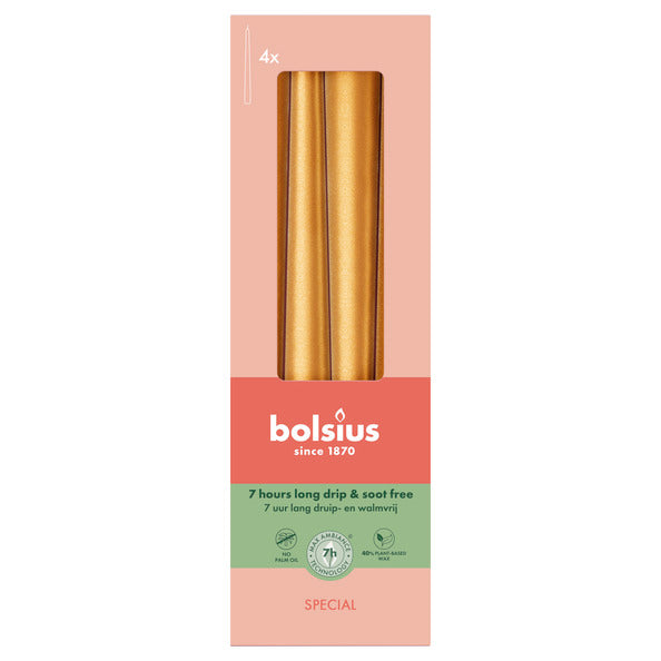 Bolsius candele gotiche metallizzato arancio dorato ø24x245 mm 7 ore (8x 4 pezzi)