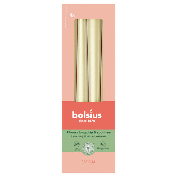 Bolsius gothic candles metallic white silver ø24x245 mm 7 hours (8x 4 pieces)