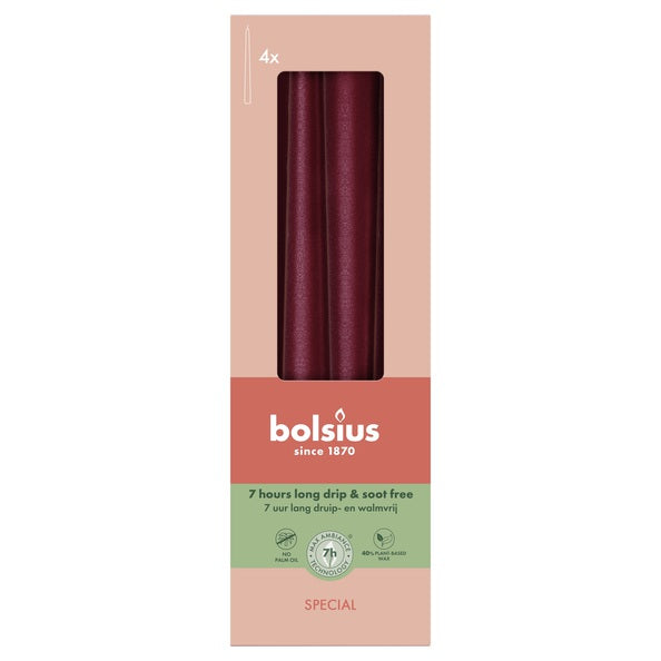 Bolsius candele gotiche rosso metallizzato ø24x245 mm 7 ore (8x 4 pezzi)