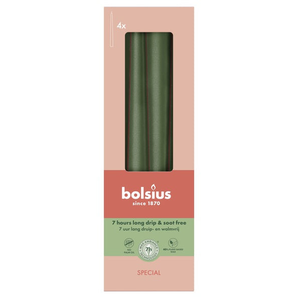 Bolsius candele gotiche verde metallizzato ø24x245 mm 7 ore (8x 4 pezzi)