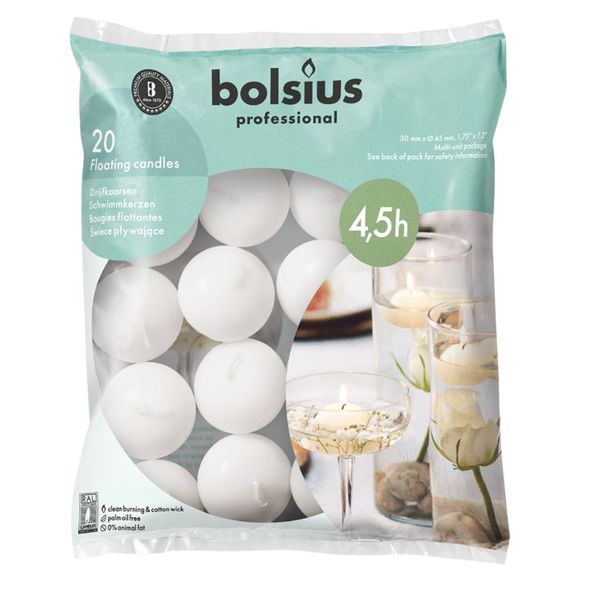 Bolsius floating candles white ø45x30 mm 4.5 hours (20 pieces)
