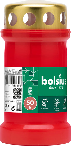 Lampada tombale Bolsius n. 3 con coperchio rosso ø67x133 mm 50 ore (24 pezzi)