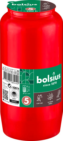 Bolsius compolight grave lights no. 5 red ø67x141 mm 100 hours (24 pieces)