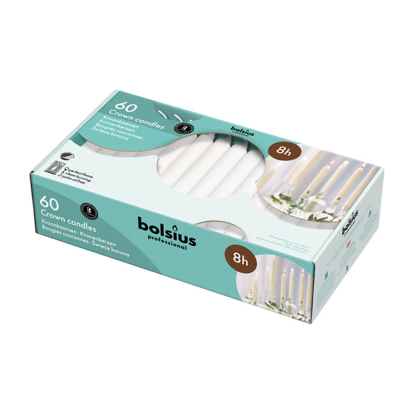 Bolsius candele corona professionali bianche 200 24mm 8 ore (60 pezzi)