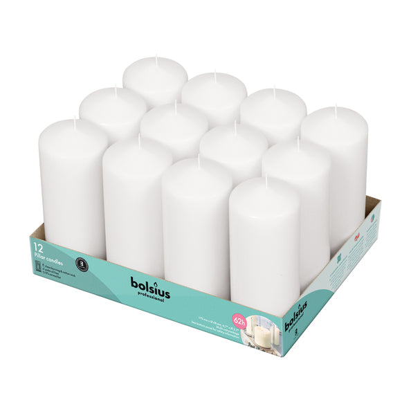 Bolsius professional pillar candles white 17 7 cm 62 burning hours (12 pieces)
