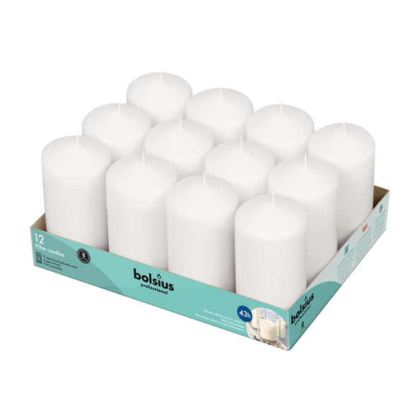 Bolsius professional pillar candles white 13 7 cm 40 burning hours (12 pieces)