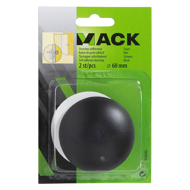 Mack 1069028 - fermaporta autoadesivo nero ø 60 mm 2 pz | 6 pezzi