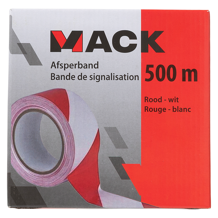 Mack 1072134 - afsperband rood wit doos 75mm x 500m - 35 micron | 3 stuks