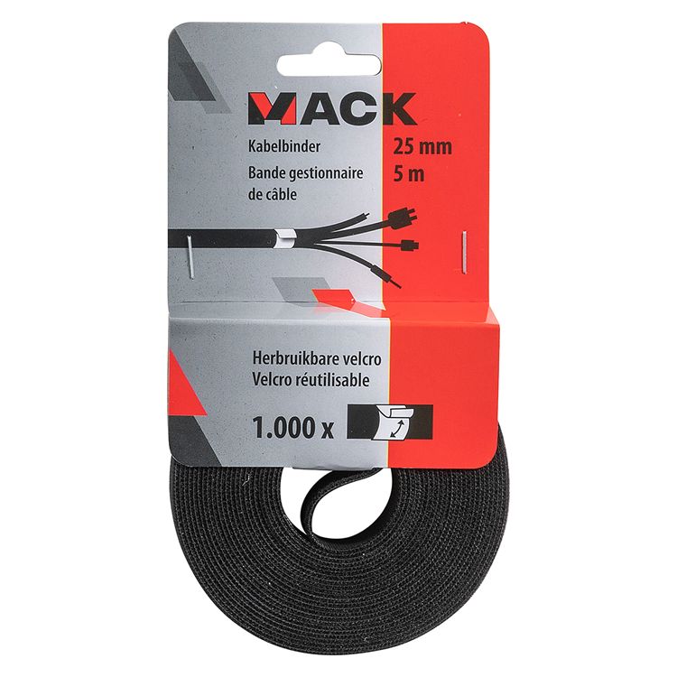 Mack 1072135 - velcro nero 25mm 5m | 5 pezzi