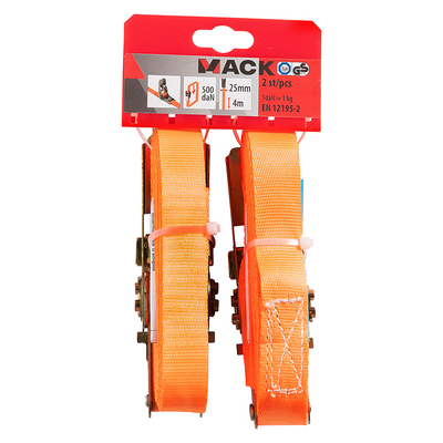 Mack 1072105 - 2 cinghie di tensionamento PE, tenditore a cricchetto 25mm-4m max 500kg | 5 pezzi
