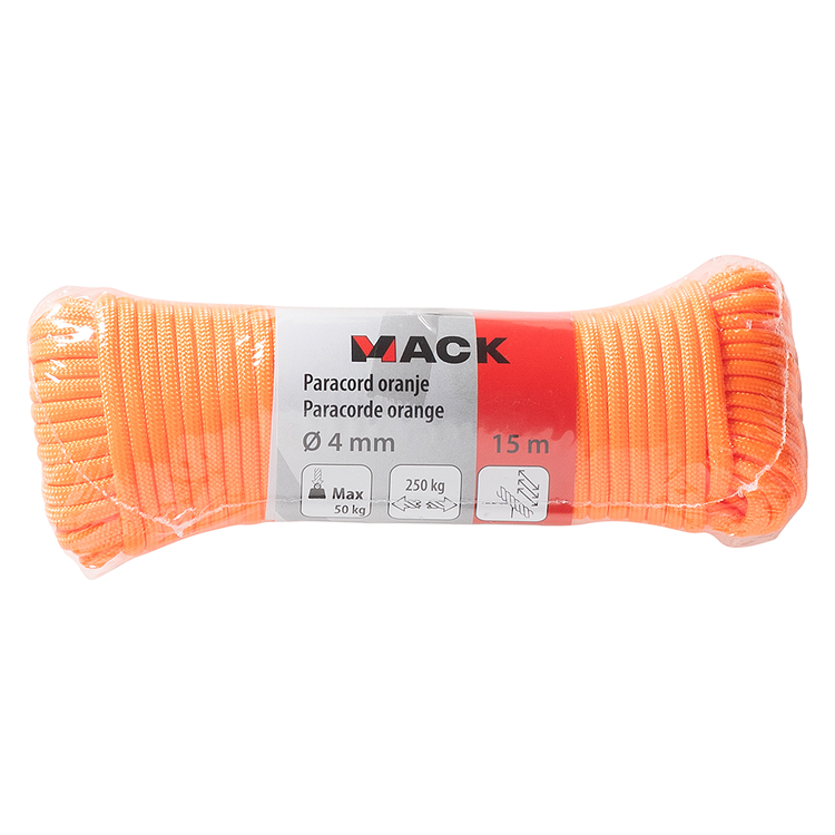 Mack 1072111 - paracord arancione 4mm 15m | 5 pezzi