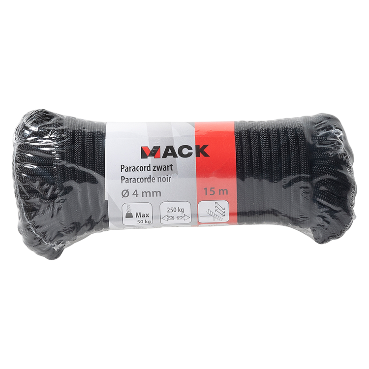 Mack 1072112 - paracord nero 4mm 15m | 5 pezzi