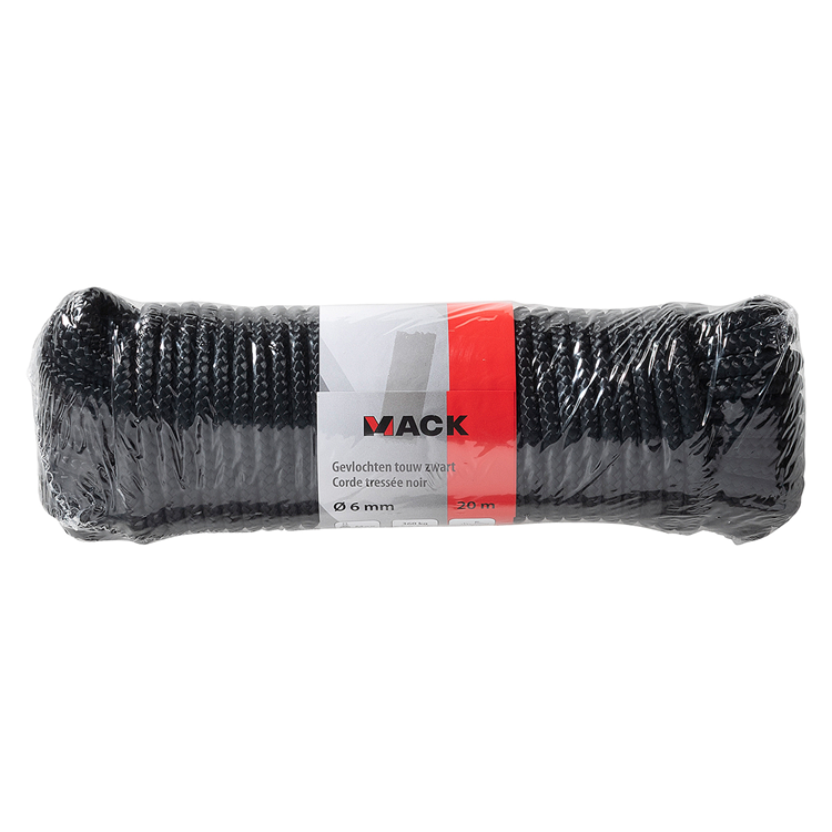 Mack 1072117 - filo nero intrecciato in pp 6mm 20m | 5 pezzi