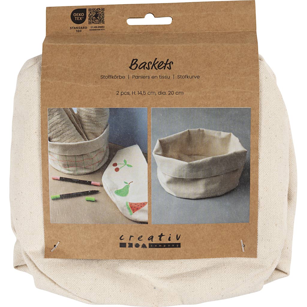 Cestini in stoffa Creativ company, h: 14,5 cm, p 20 cm, 385 g, naturale chiaro, 2 pezzi 1 scatola