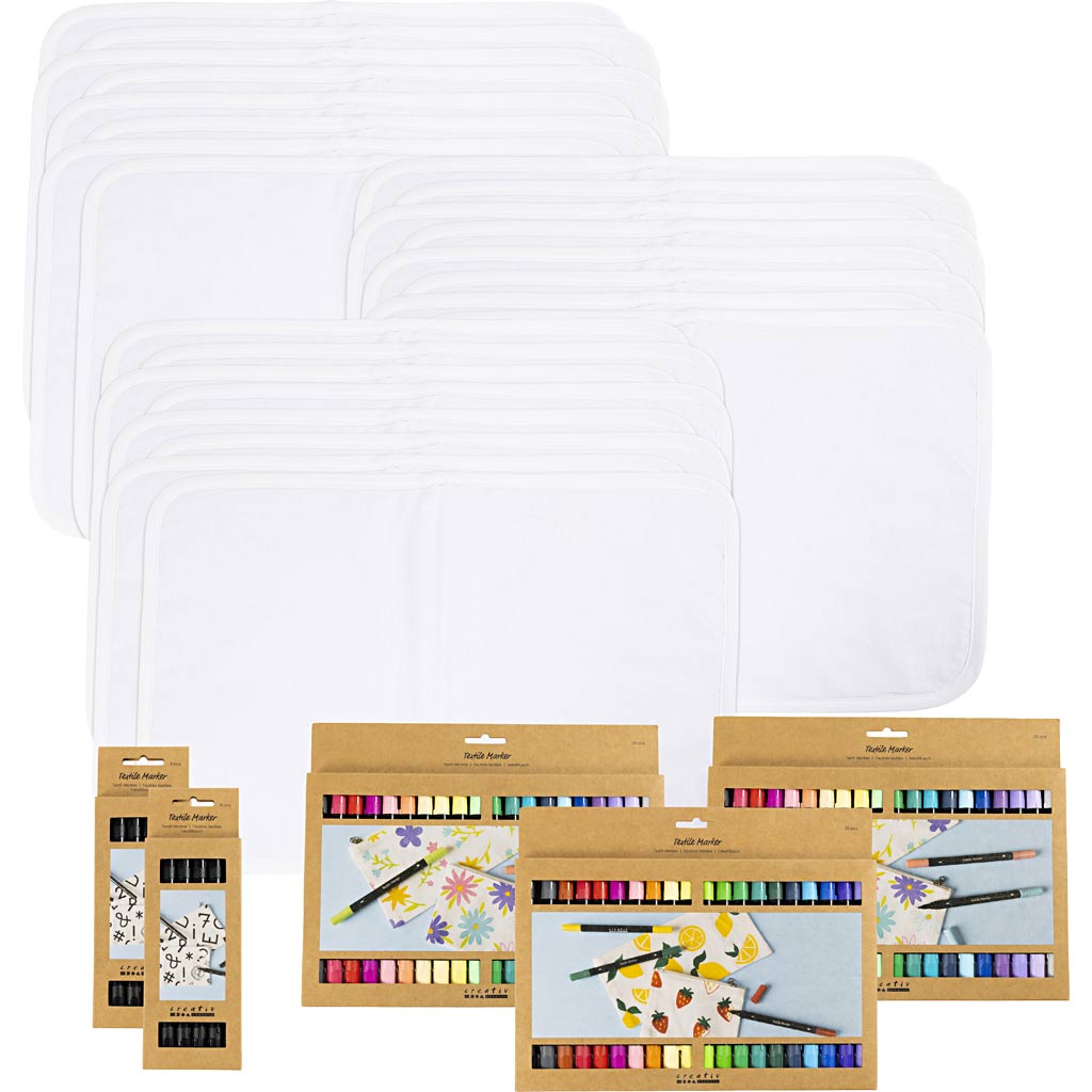 Set gruppo aziendale Creativ dipingi le tue tovagliette, misura 30x45 cm, larghezza tratto 2,3 + 3,6 mm, vari colori, 30 pezzi 1 scatola