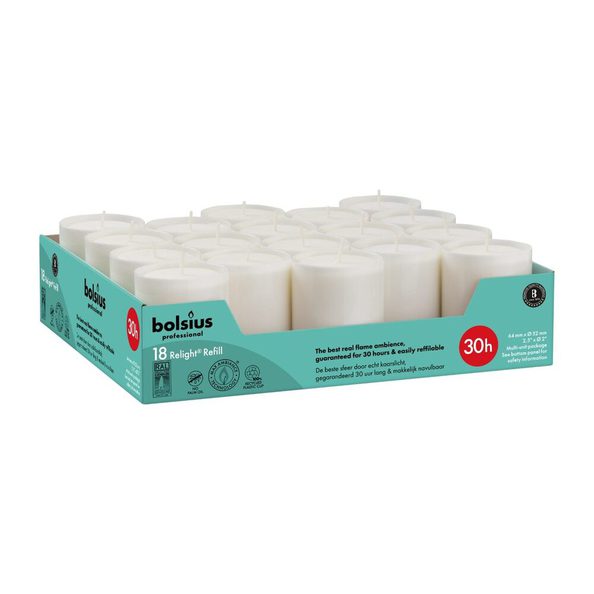 Bolsius professional relight ricariche bianco ø52x64 mm 30 ore (4x 18 pezzi)