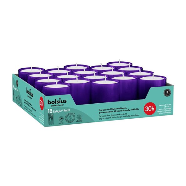 Bolsius relight refills 30 hrs purple 4x18 pieces