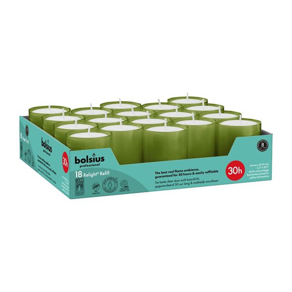 Bolsius professional relight refills olive green ø52x64 mm 30 hours (4x 18 pieces)