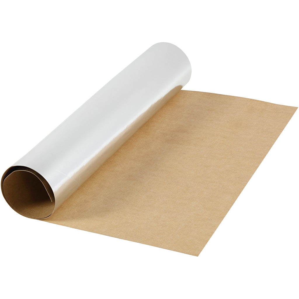 Creativ company papel imitación cuero, ancho: 49 cm, monocolor, con lámina, 350 gr, plateado, 1 m 1 rollo