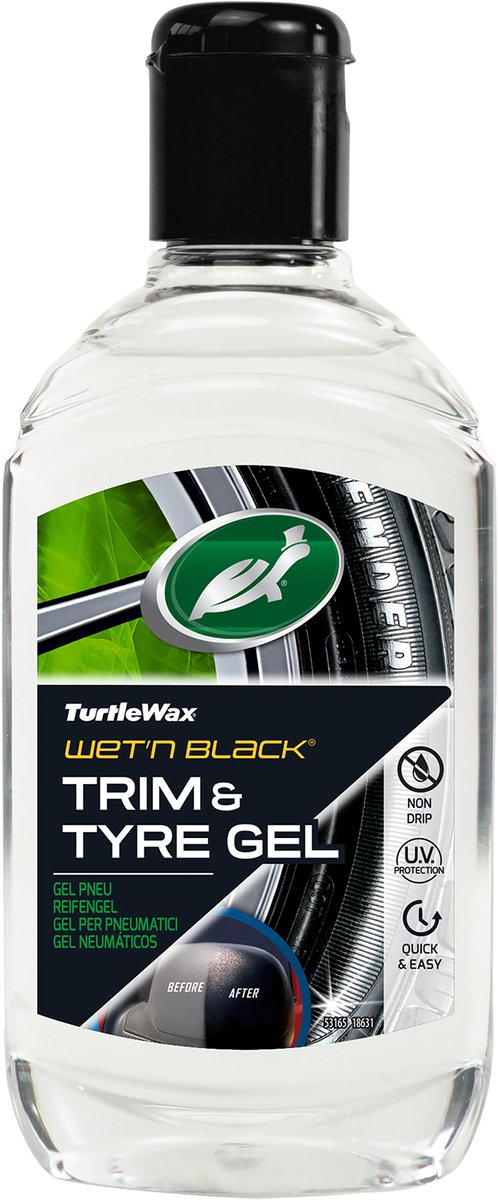 Gel per rifiniture per pneumatici Turtle Wax Wet N Black - lascia una lucentezza nera profonda sulla plastica in gomma - ripara e fornisce uno strato protettivo - resistente al degrado - 300 ml