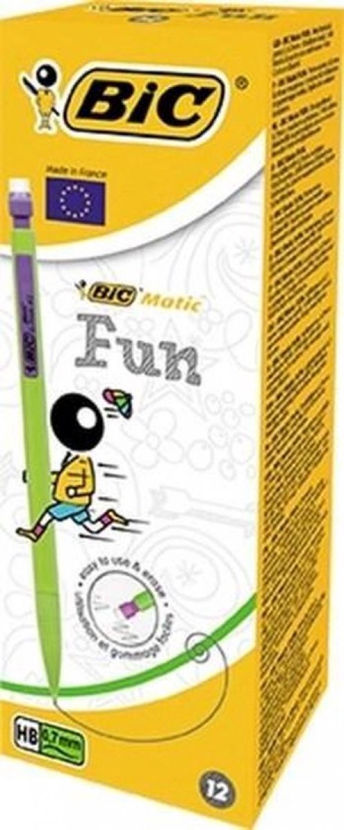 Bic : vulpotlood hb 0,7mm matic fun + gomtop en 3 minen - gekleurde clip
