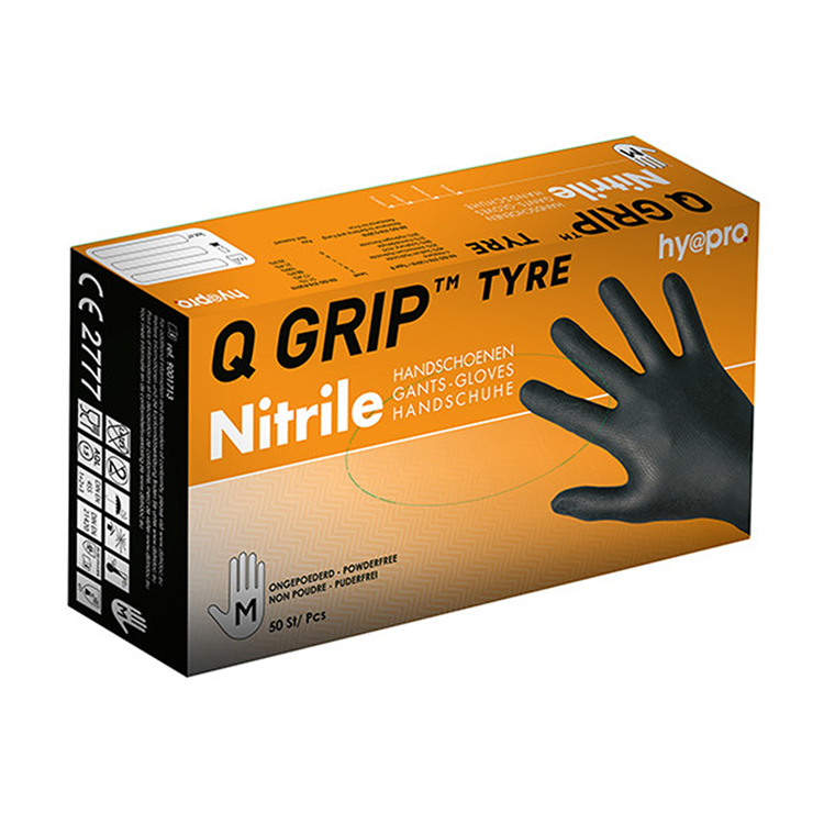 Hy@pro 1074051 - guantes nitrilo m negro q grip 50uds | 5 piezas