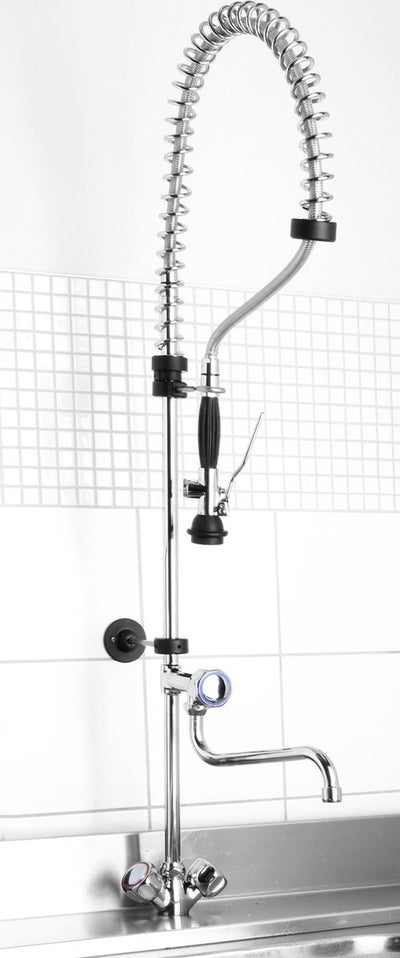 Rubinetto a colonna Hendi con doccetta prerisciacquo orientabile - alta pressione - montaggio a parete - portata 280 mm
