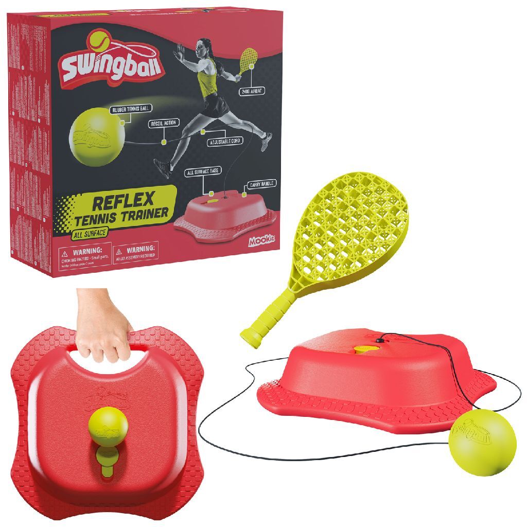 Entrenador de tenis reflejo de swingball con toda la superficie de amarillo rojo básico
