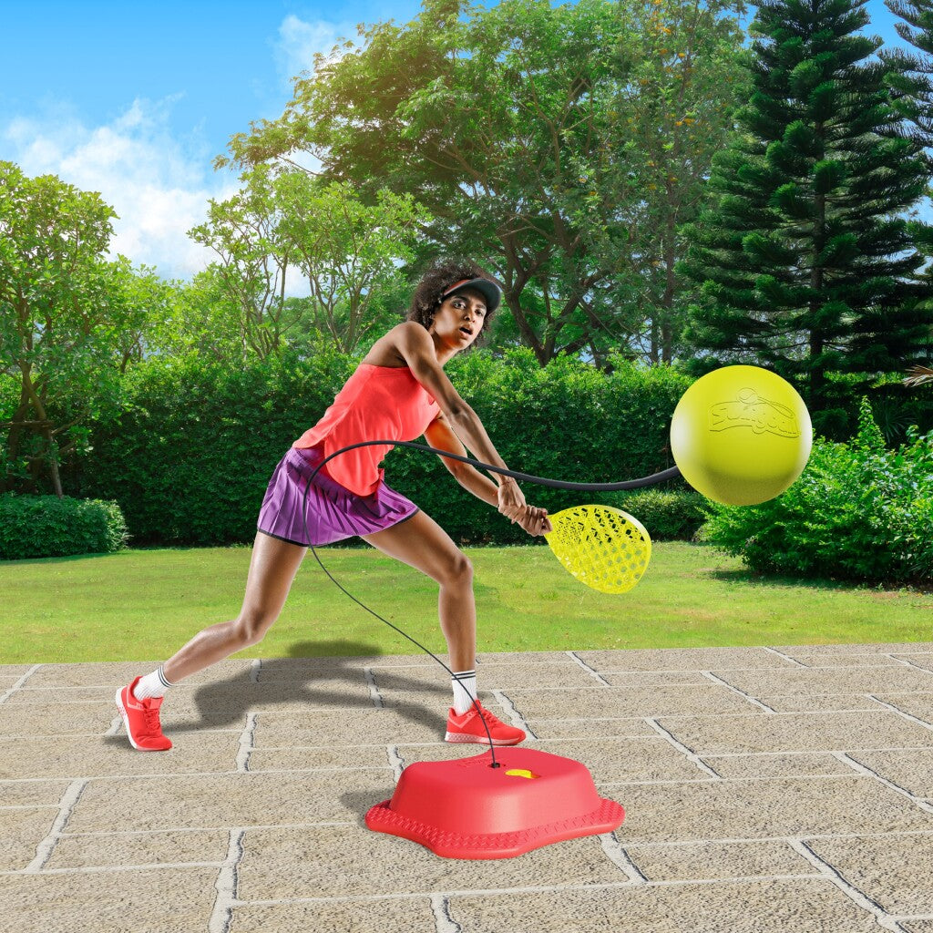 Entrenador de tenis reflejo de swingball con toda la superficie de amarillo rojo básico