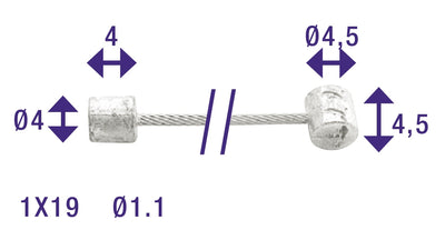 Switch Cavo interno Elvedes 2250 mm galvanizzato Ø1.1mm Shimano Huret N-NIPPLE e T-Nippel (sulla mappa)